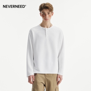 NEVERNEED条纹亨利领卫衣男女春季美式复古vintage宽松长袖上衣潮