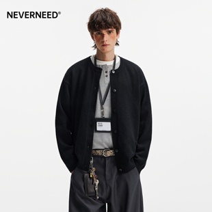 绵羊毛慵懒风开衫 美式 针织外套 毛衣男女秋季 NEVERNEED复古box短款
