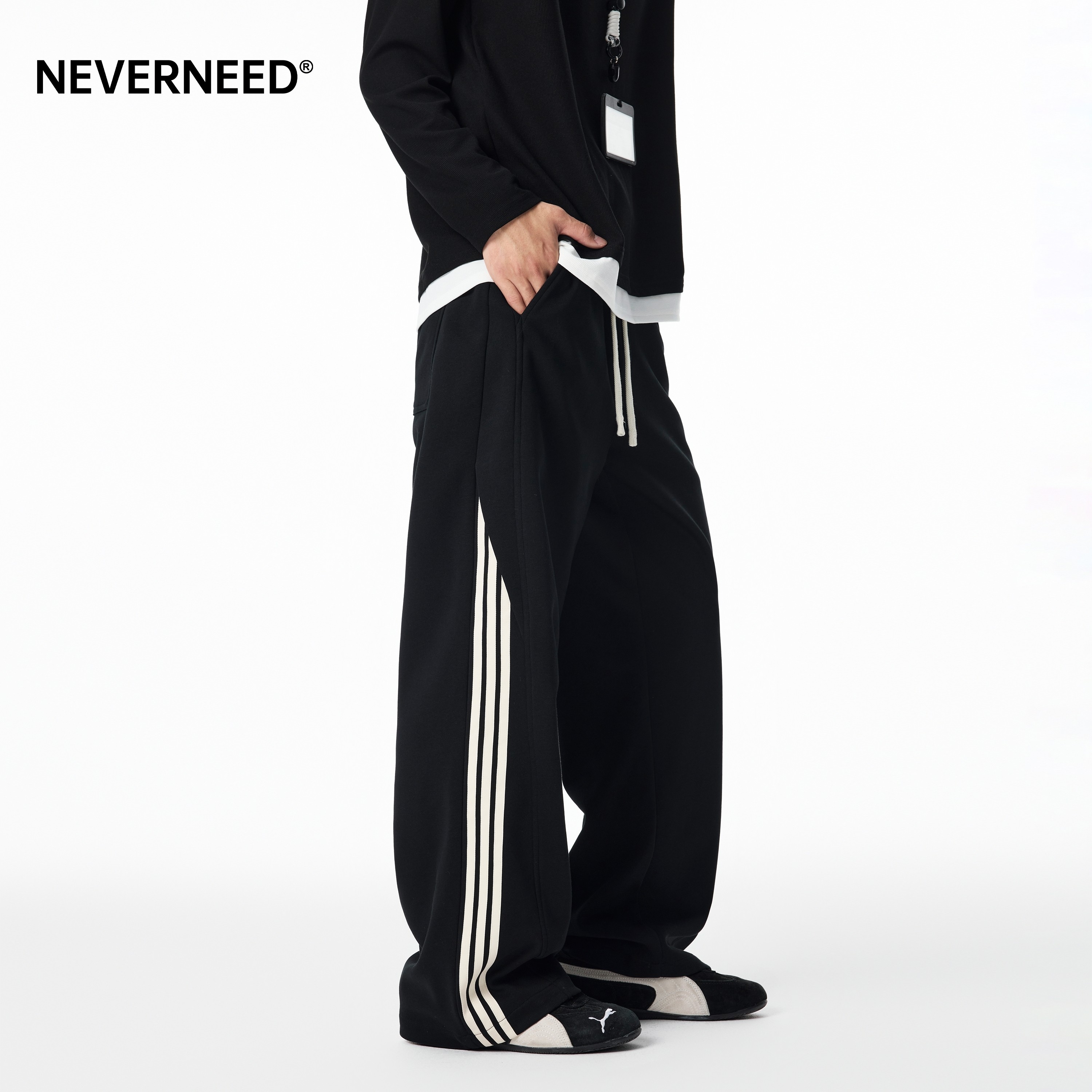 NEVERNEED三条杠运动休闲裤男女图片