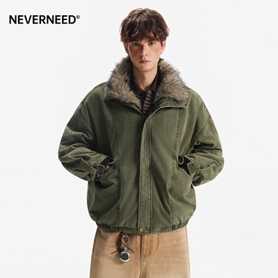 NEVERNEED座山雕可拆卸毛领棉衣