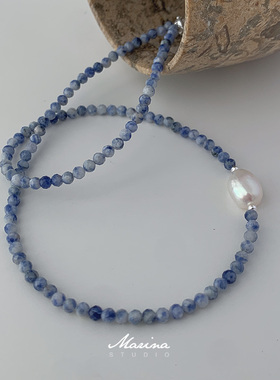 Marina｜蓝点石巴洛克海边项链 高级感小众项链天然淡水珍珠女