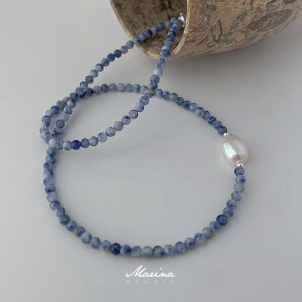 Marina｜蓝点石巴洛克海边项链 高级感小众项链天然淡水珍珠女