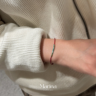 诸事皆宜｜极简主义天然绿松石叠戴极细小红绳新中式编织手链男女