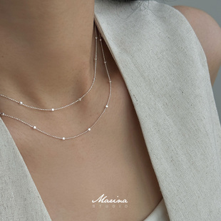 Marina|通体s925纯银意大利超闪方糖素链项链 叠戴方块锁骨链女