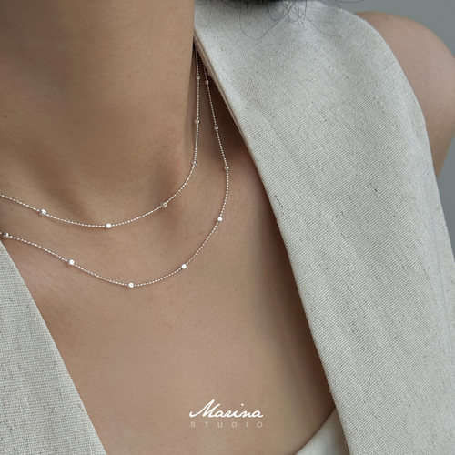 Marina｜通体s925纯银意大利超闪方糖素链项链 叠戴方块锁骨链女