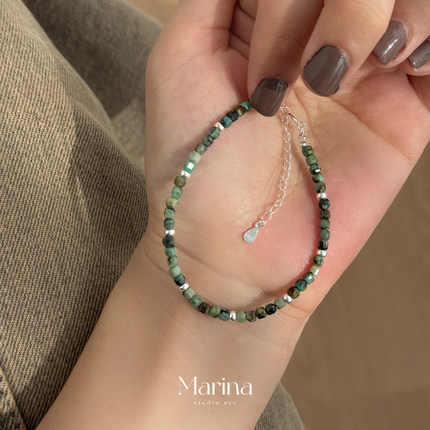 复古设计新中式方糖天然绿松石手链【暗青】925纯银女文艺高级感