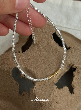 小金圈碎银子手链 通体s925纯银碎银子简约叠戴基础链手串素链女