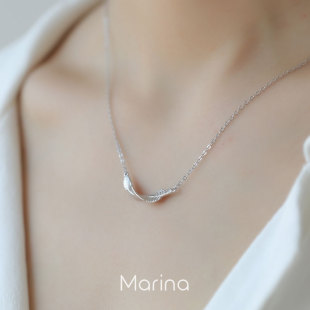 Marina 925纯银羽毛项链小众设计感轻奢锁骨链简约百搭柔美灵动