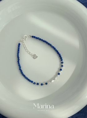 通体s925纯银【蓝调星辰】天然青金石手串 细如手绳存在感max手链