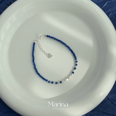 通体s925纯银【蓝调星辰】天然青金石手串 细如手绳存在感max手链