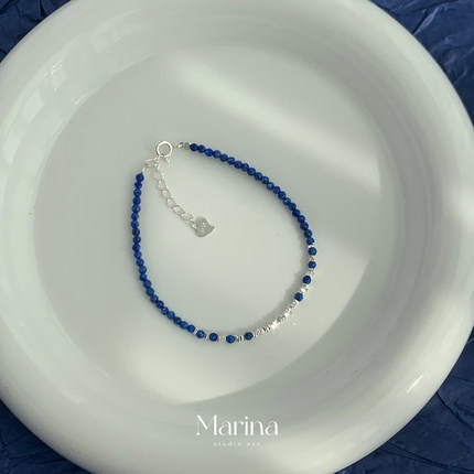 通体s925纯银【蓝调星辰】天然青金石手串 细如手绳存在感max手链