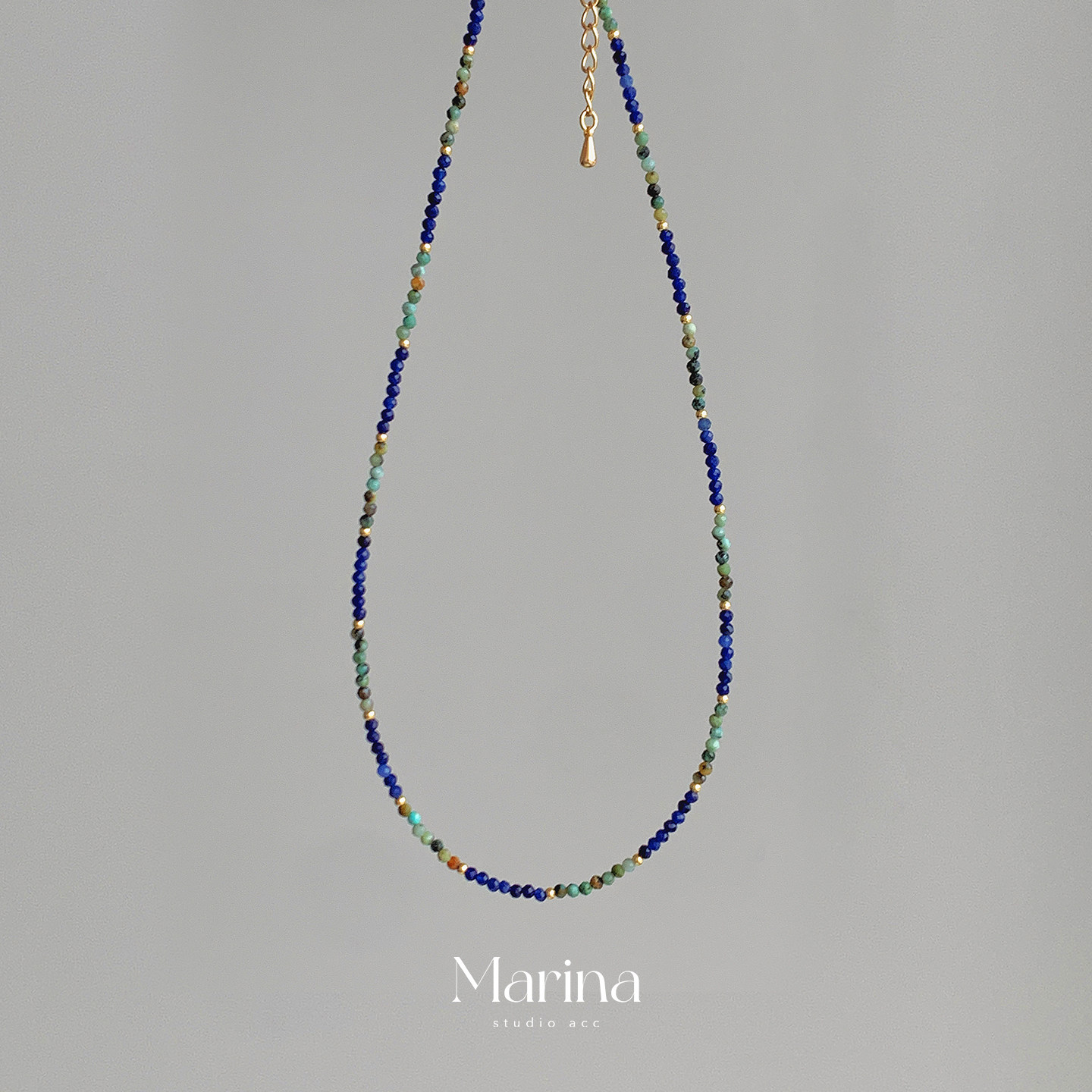 新中式极细青金石松石项链 手工串珠锁骨链克莱因蓝显白智性美学