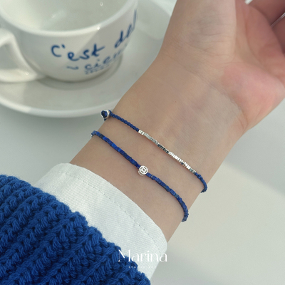 老祖宗审美【巨显白】天然青金石极细1mm手串编织手绳通体925纯银