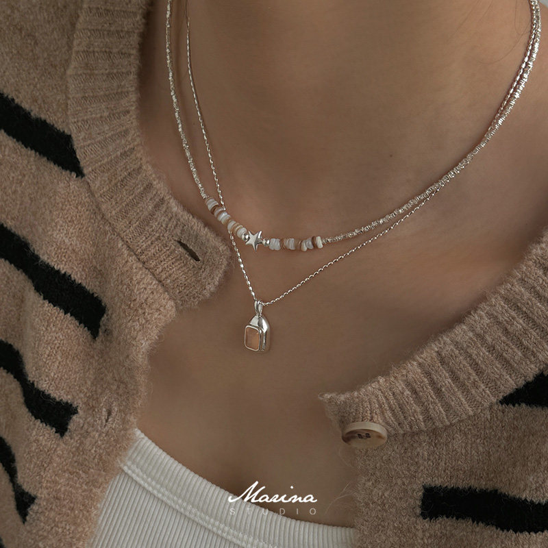 复古星星贝母碎银子项链