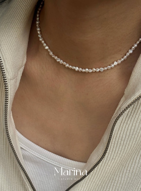 【强光巴洛克】超稀有极小碎银子颈链｜3-4mm天然不规则珍珠项链