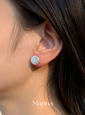 天然纽扣巴洛克珍珠耳钉 复古法式冷淡风925银针简约馒头珠女