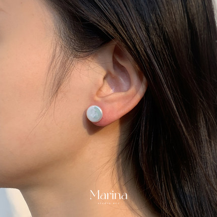 天然纽扣巴洛克珍珠耳钉 复古法式冷淡风925银针简约馒头珠女