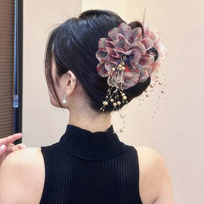 牡丹花苞抓夹女后脑勺显发量2025新款韩版鲨鱼夹头饰发夹女高级感