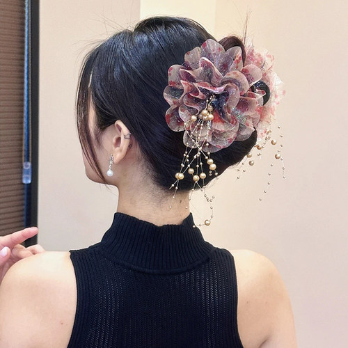 牡丹花苞抓夹女后脑勺显发量2025新款韩版鲨鱼夹头饰发夹女高级感