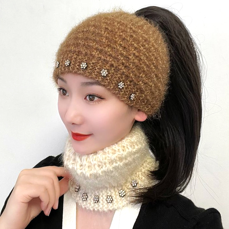 秋冬毛线保暖发带女2025新款针织头套女包头巾宽边护额遮白发头箍
