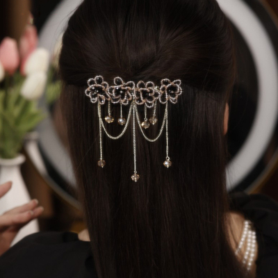 复古流苏发夹高级感山茶花