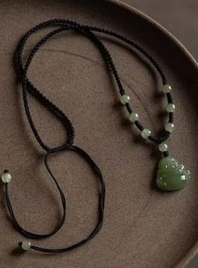 和田色玉弥勒佛吊坠大肚佛项链玉石笑佛玉佩男女款佛公百搭