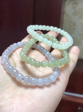 和田玉老形珠手串晴水翠青紫色