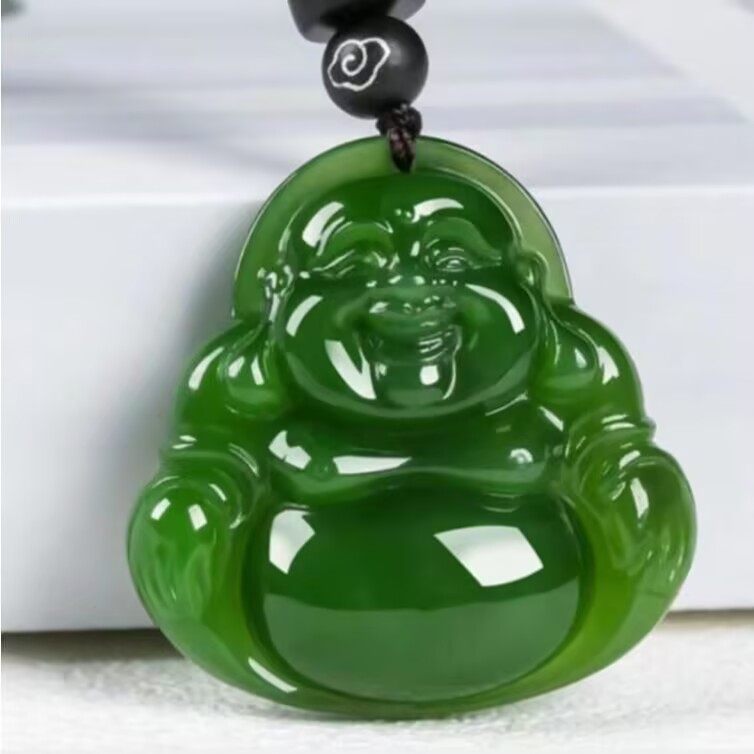 和田色玉碧绿色菠菜绿佛公吊坠女款笑佛弥勒佛玉石平安挂件百搭
