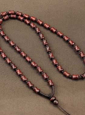 小叶紫檀手工编织全珠竹节链吊坠挂绳项链绳子翡翠和田玉挂件项链