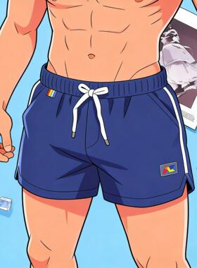 addicted男士平角健身短裤跑步运动三分裤沙滩裤性感泳裤彩虹学生