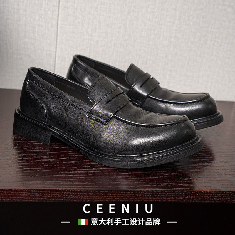 CEENIU意大利新款手工水洗马皮乐福真皮大底布莱克工艺休闲皮鞋男