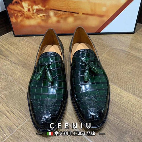 CEENIU意大利高端订制擦色鳄鱼皮皮鞋商务休闲固特异手工鞋真皮男