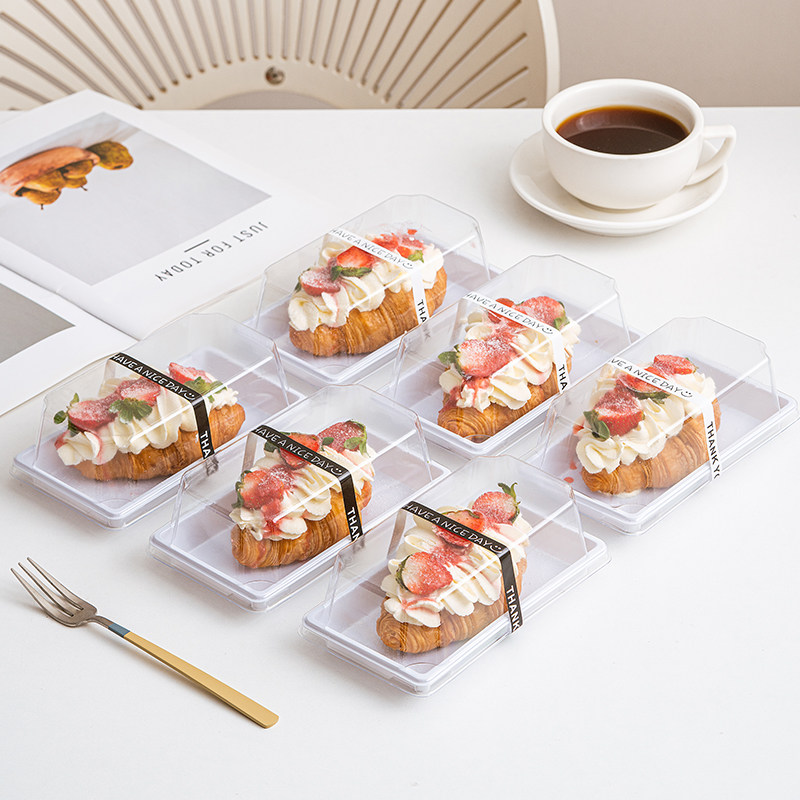 网红草莓可颂牛角包打包盒一次性长方形草莓魔法棒面包烘焙包装盒