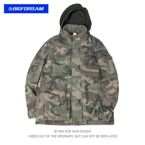连帽四季宽松迷彩夹克