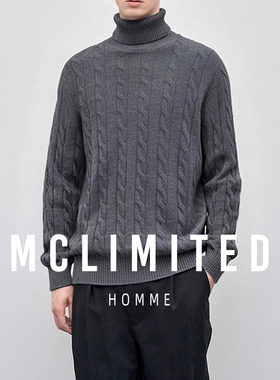 McLimited-8239 100%Cashmere康賽妮 男士高領絞花設計羊绒針織衫
