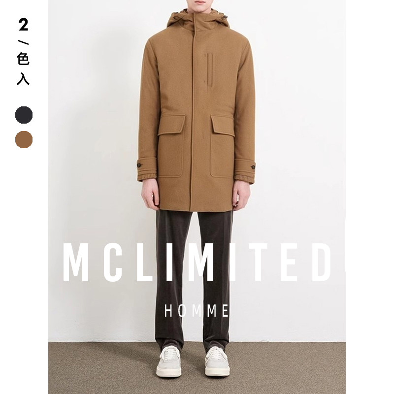 羽绒服连帽中长款羊毛面料