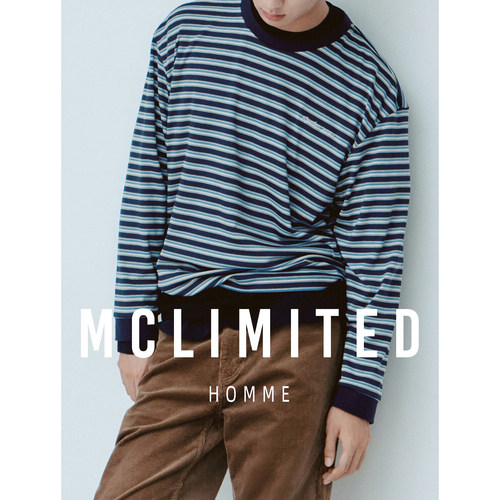 Mclimited 松弛感 千年条纹万年格 男子时尚色织长袖T恤衫 8017