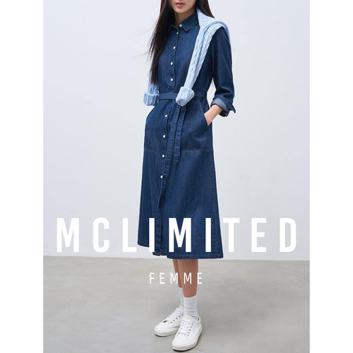 McLimited-9008 女士牛仔连衣裙衬衫裙 修身 柔软丹宁面料A字裙摆