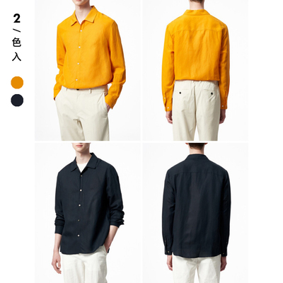 奢華橫編絲麻面料休閒長袖襯衫