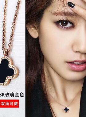 18K玫瑰金花双面佩戴吊坠项链女 网红韩版气质简约锁骨链地摊现货