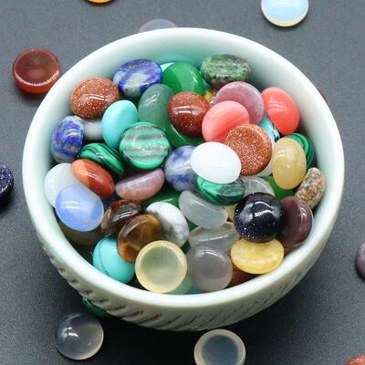 1247-8mm圆形戒面 天然水晶单弧面圆形几何形DIY饰品镶嵌裸石配件