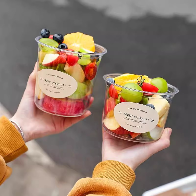 水果杯果切透明盒水果捞沙拉野餐露营外卖摆摊商用一次性打包杯子