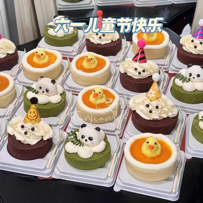 儿童节小狗蛋糕卷盒2英寸圆底卡通动物蛋糕包装盒切块蛋糕打包盒
