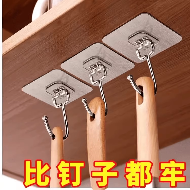 透明粘钩可贴墙木头挂钩