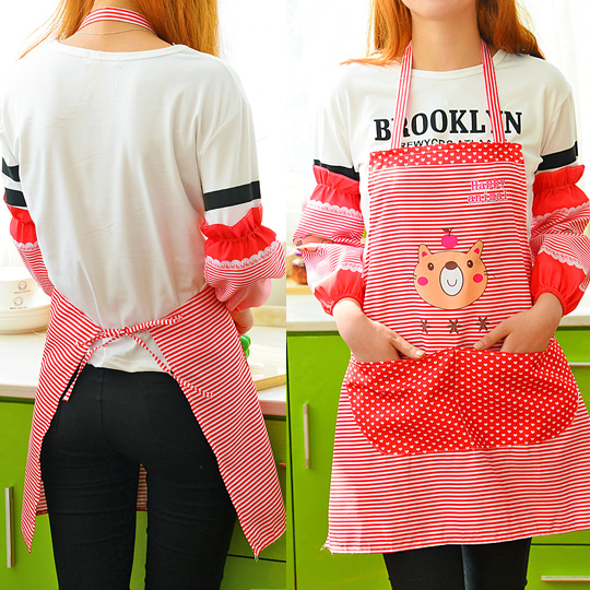 韩版厨房防油卡通带袖套围裙套装防水防污围腰男女通用罩衣两件套