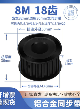 同步带轮8M18齿宽32内孔12 14 15 16 17 18 192045号钢传动同步轮