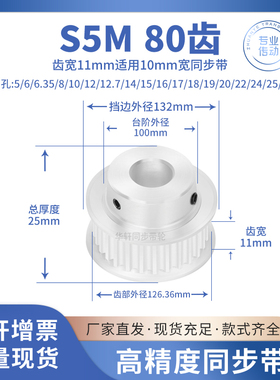同步带轮S5M80齿宽11内孔5 6 8 10 12 14 15 19 20传动皮带同步轮
