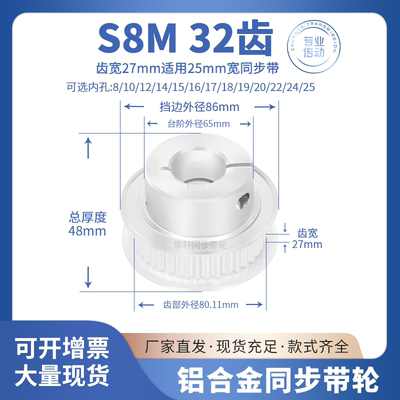 同步带轮夹持型S8M32齿宽27内孔8 10 12 15 19 220传动HTCP同步轮