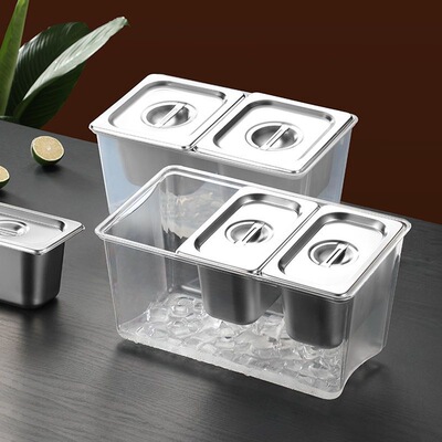 不锈钢冰奶茶店专用配料果酱盒带盖加厚PC份数盆架子长方形亚克力