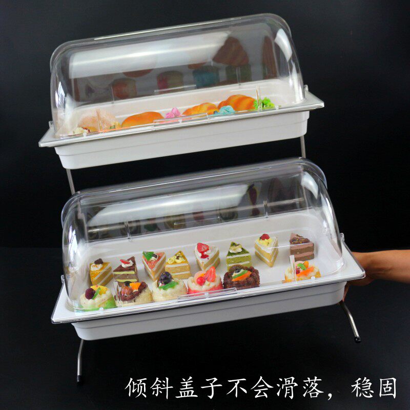 多层密胺自助餐点心架面包盘保鲜盖长方形水果展示托盘带盖双层